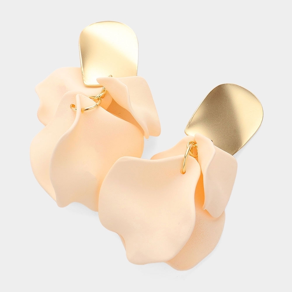Cream Petal Link Dangle Earrings 3 Inch Tear Drop Down Cluster Colorful Jewelry